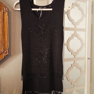 WHBM Black Beaded Fringe Skirt and Top, size M